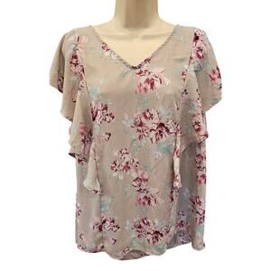 Torrid Grey Lavendar Pink Floral Ruffle Georgette Blouse 2X coquette cottagecore